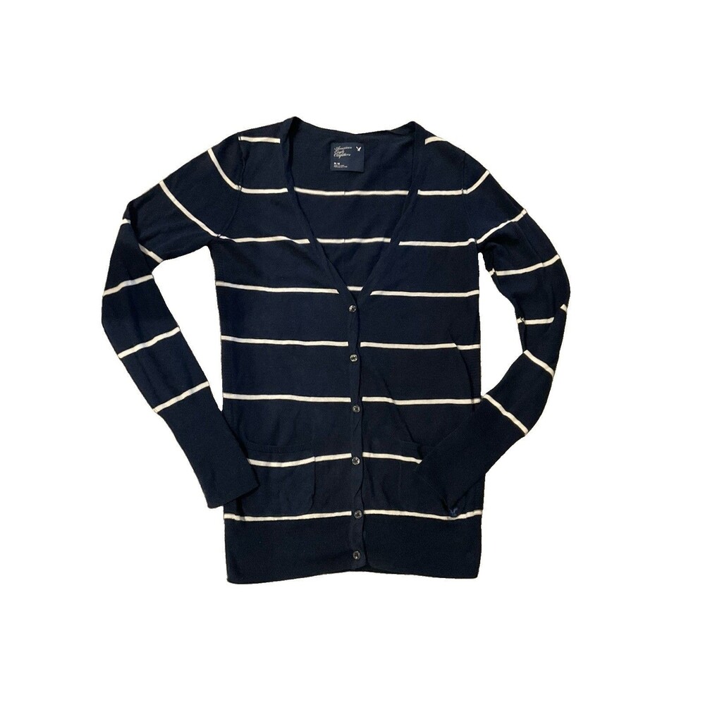 American Eagle Outfitters Men's Striped V-Neck Button Cardigan Sweater XL